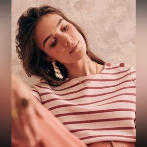 EUC Sézane Colette Marinière - Ecru/Rosewood - Small